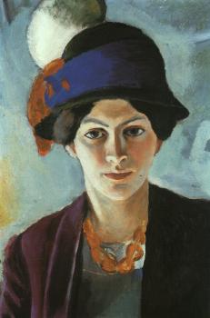 奧古斯特 馬尅 Portrait of the artist's wife with a hat
